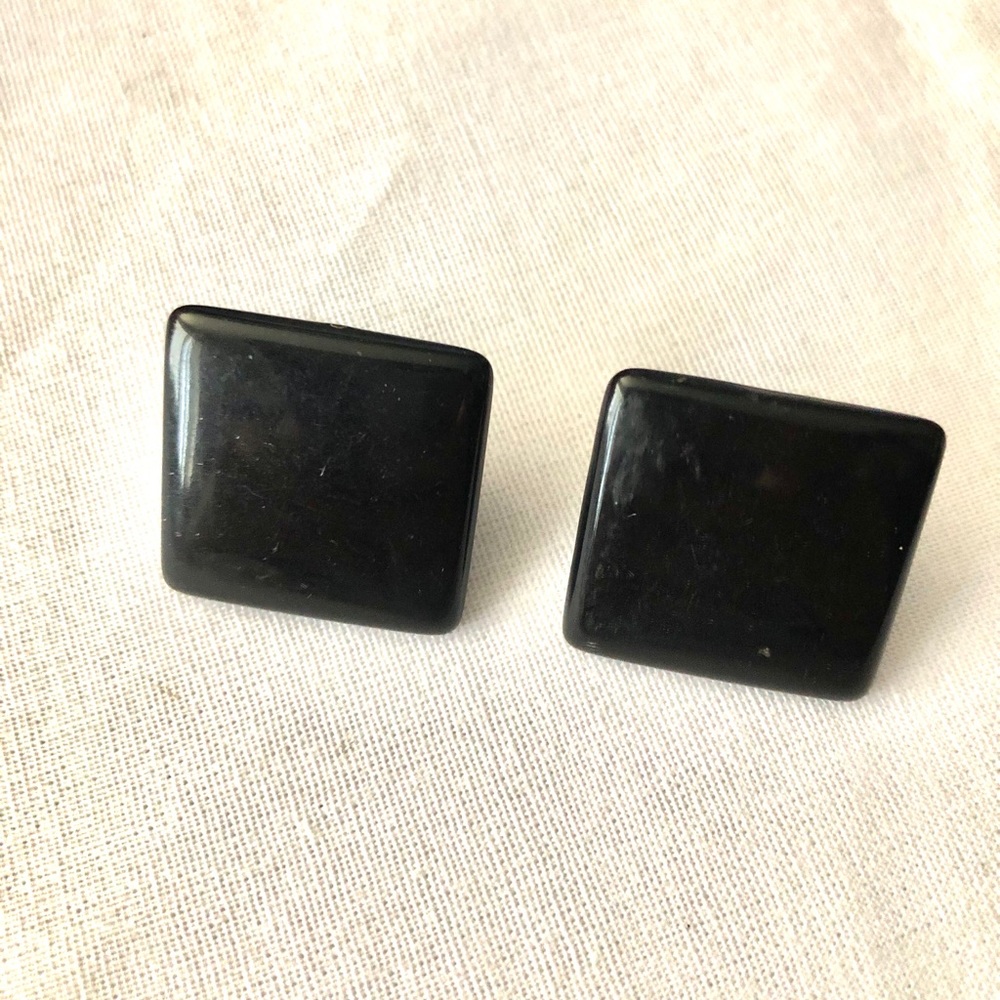 Vintage black square basic pierced earrings